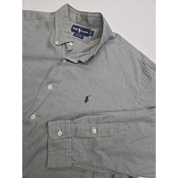 VTG Polo Ralph Lauren Shirt Men’s Large Marlowe Houndstooth Long Sleeve Green‎ - Picture 1 of 9